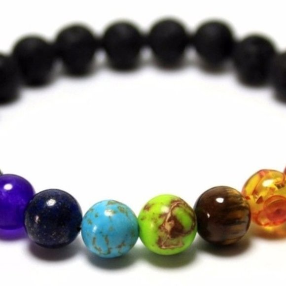 7 Chakra Healing Bracelet Volcanic Lava Bead Meditation - Picture 2 of 4